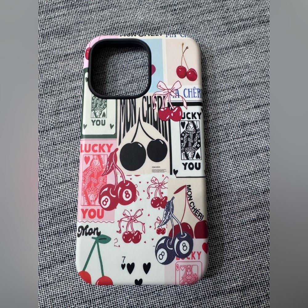 iPhone 15 pro max. Cherry Pattern Phone Case - Pink/Red/Black